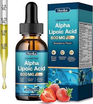 Liposomal Alpha Lipoic Acid Liquid Drops 600mg - Neuropathy Supplements Liquid for Nerve, Energy & Metabolic Support with Benfotiamine, Turmeric, Selenium & C, E & B12, Strawberry 2 Fl Oz