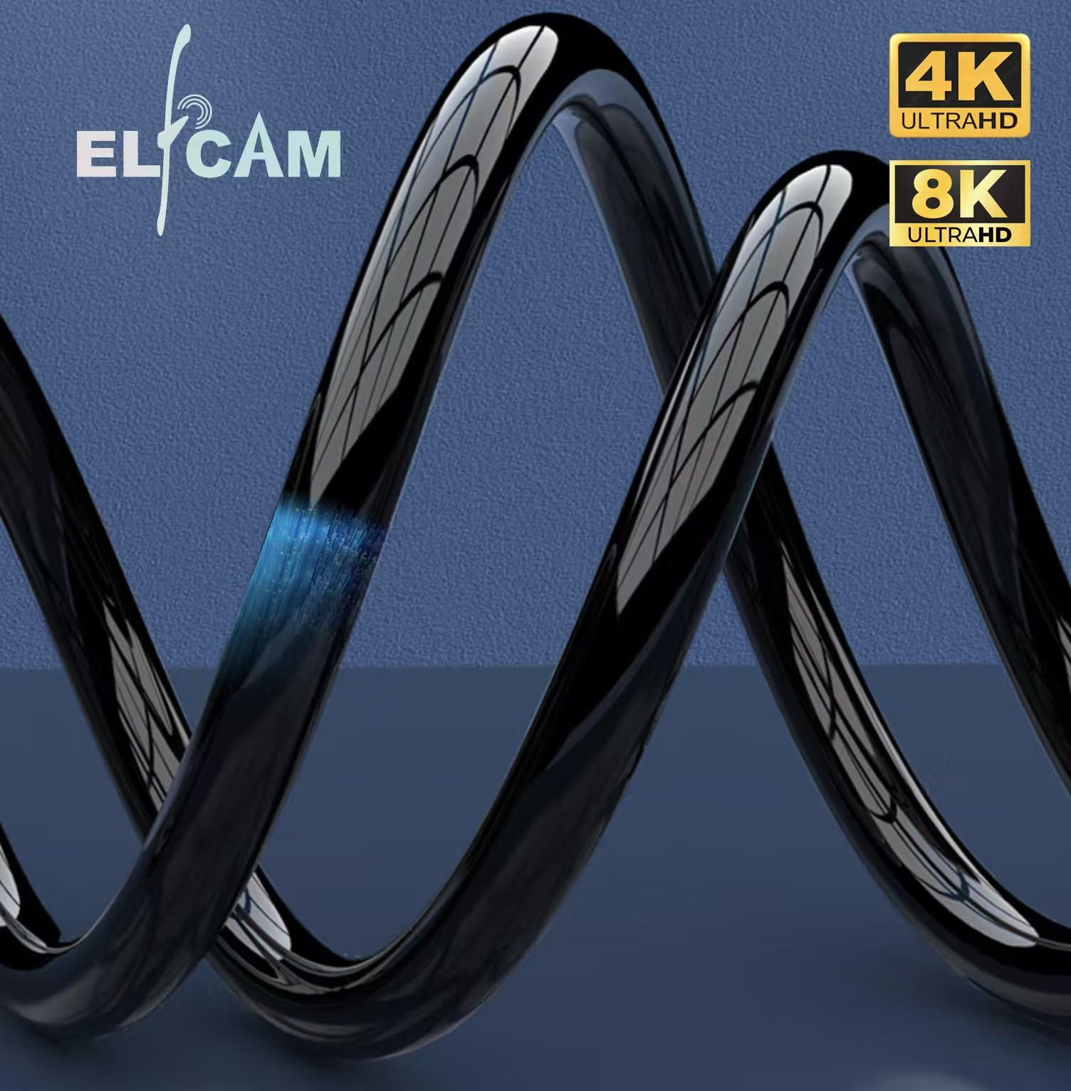 Elfcam® - 15m Cable de Alta Velocidad 8K Ultra HD HDMI2.1, Macho a Macho, Compatible con Formatos 3D y con Ethernet y Soporte 4K/120FPS 8K/60FPS Negro 15m
