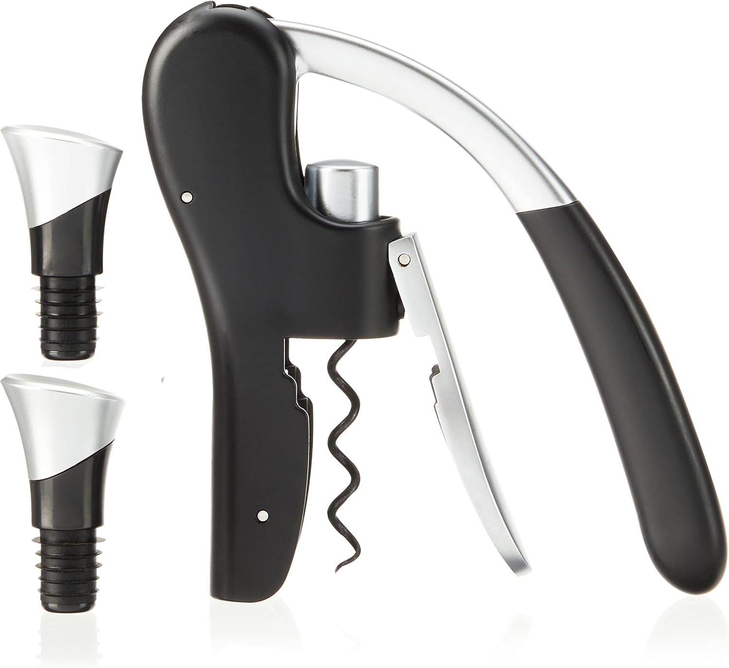 True Virtuoso Easy Lever Corkscrew Wine Opener Manual, Stainless Steel Corkscrew Wine Opener with Foil Cutter and Ergonomic Soft Touch Handle, Black