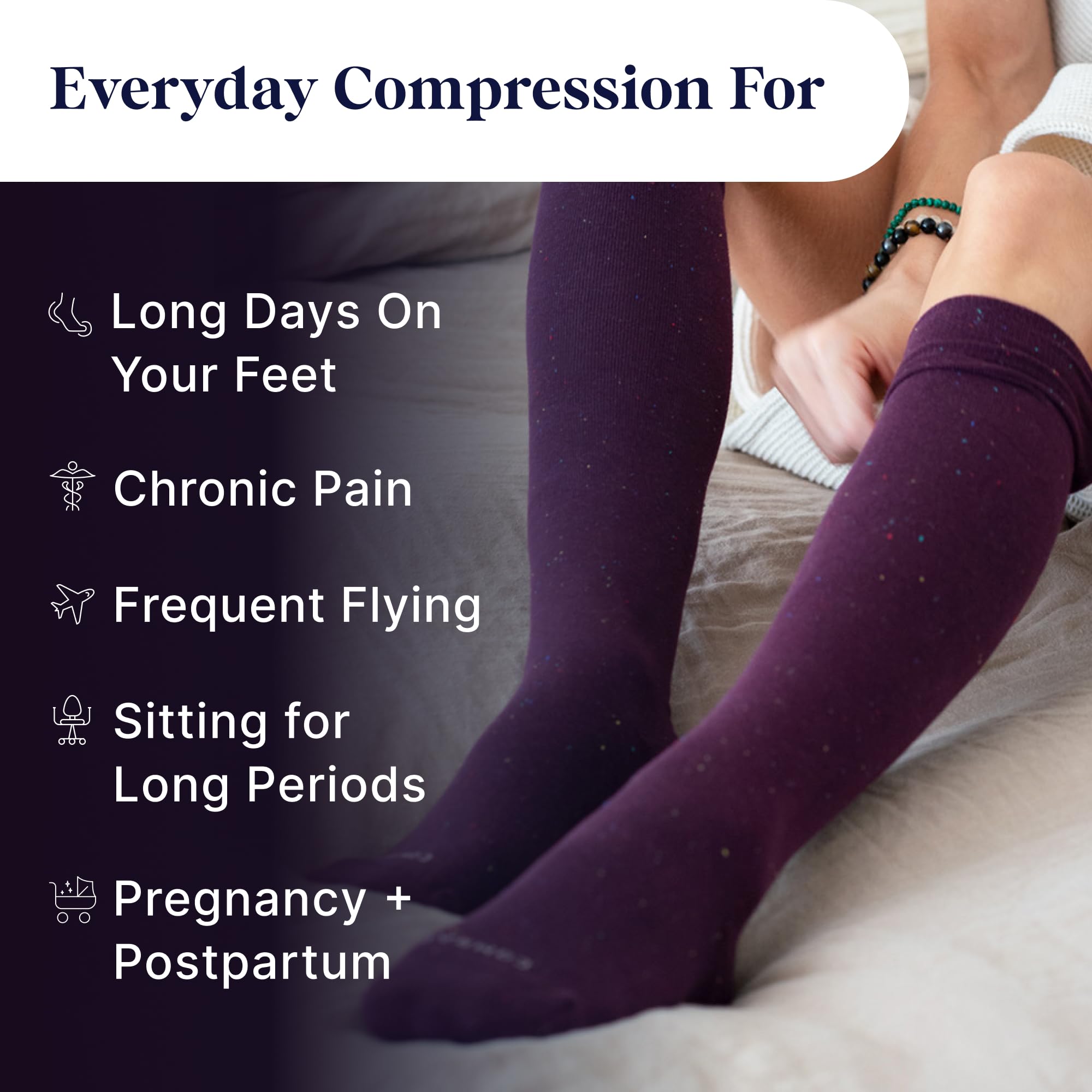 Comrad Premium Cotton Knee High Socks - 15-20mmHg Graduated Compression Socks - Soft & Breathable, Unisex: Regular Black Confetti - 3 Pack Small