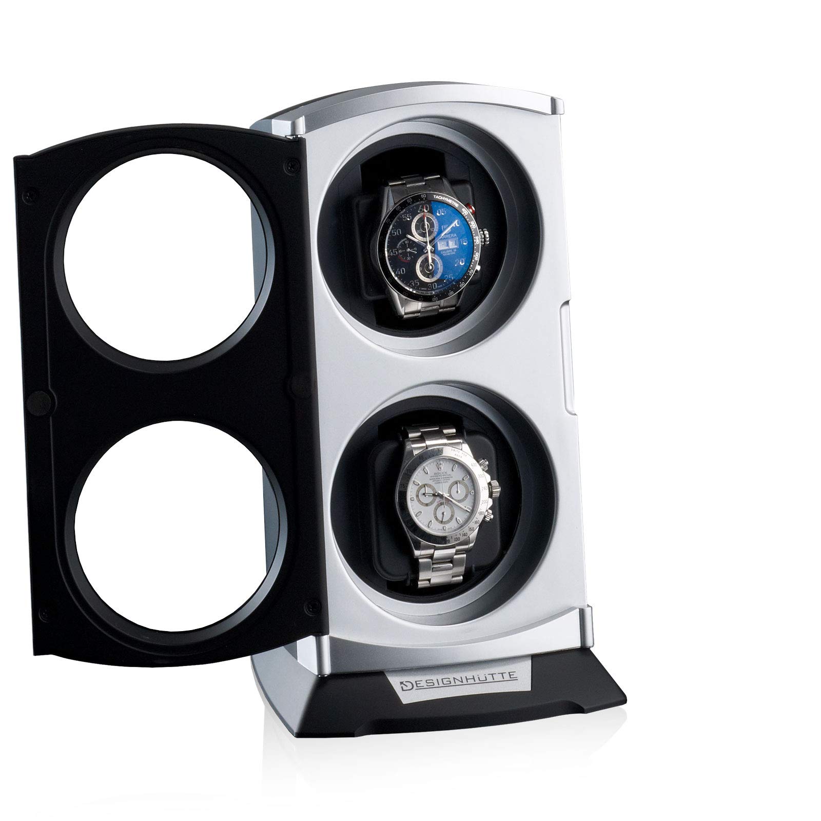 DESIGNHÜTTE® Uhrenbeweger Primus Schwarz/Silber für 2 Automatikuhren