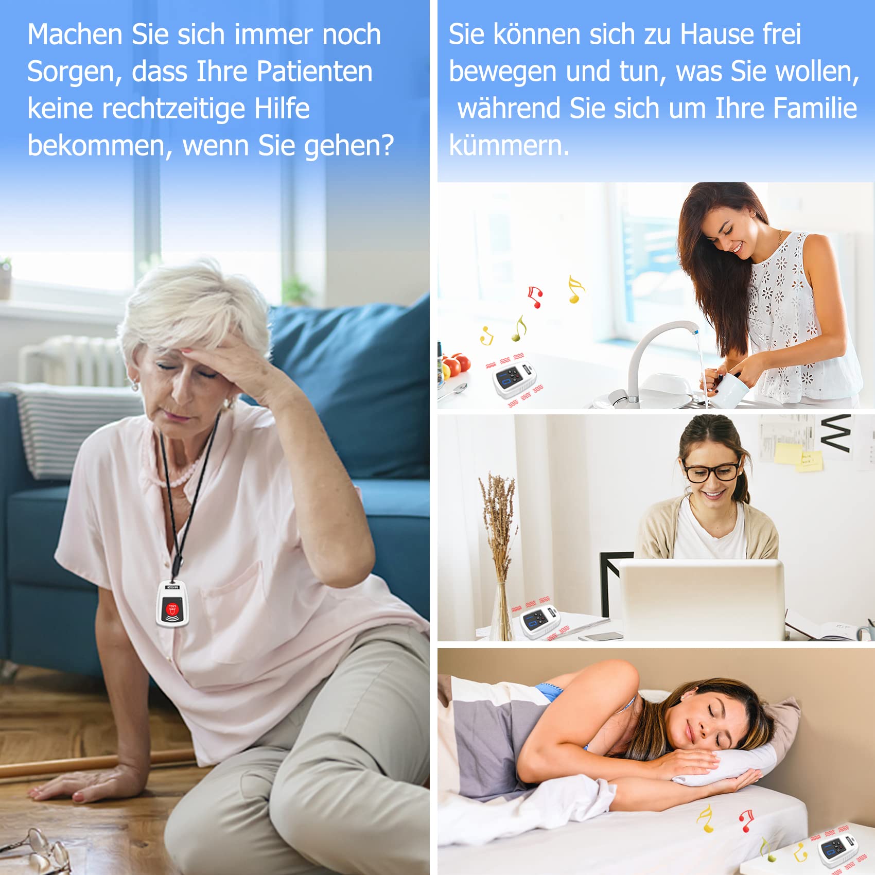 Daytech Notrufknopf für Senioren Notruf Armband Hausnotruf Notrufarmband,Wiederaufladbar, Alarm bei eingehenden Anrufen Für Ältere Und Schwangere Frauen,Patienten(1xempänger+2xsender)