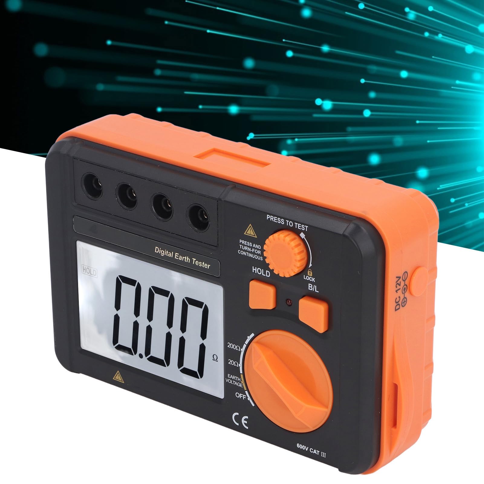 Probador Digital de Resistencia a Tierra 0, 01-2000 Ω, Medida de Voltaje de 200 V Pantalla LCD Retroiluminada Medidor de Resistencia a Tierra, Amplio Rango de Medición, Pantalla