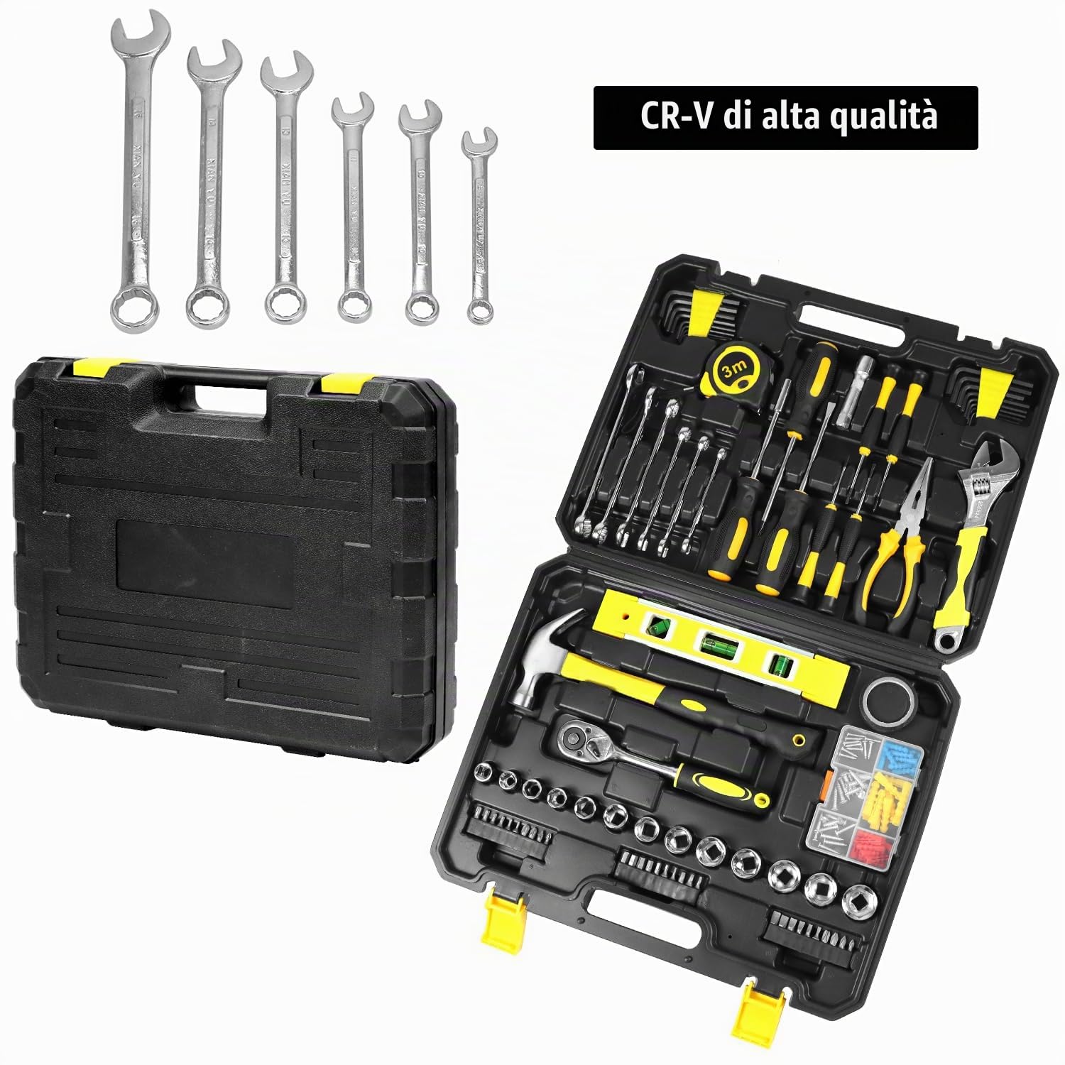 QWORK® Cassetta Attrezzi Completa, Valigetta Attrezzi 140 Pezzi, Cassetta Attrezzi con Cacciavite e Chiave Inglese, per Edilizia e Casa
