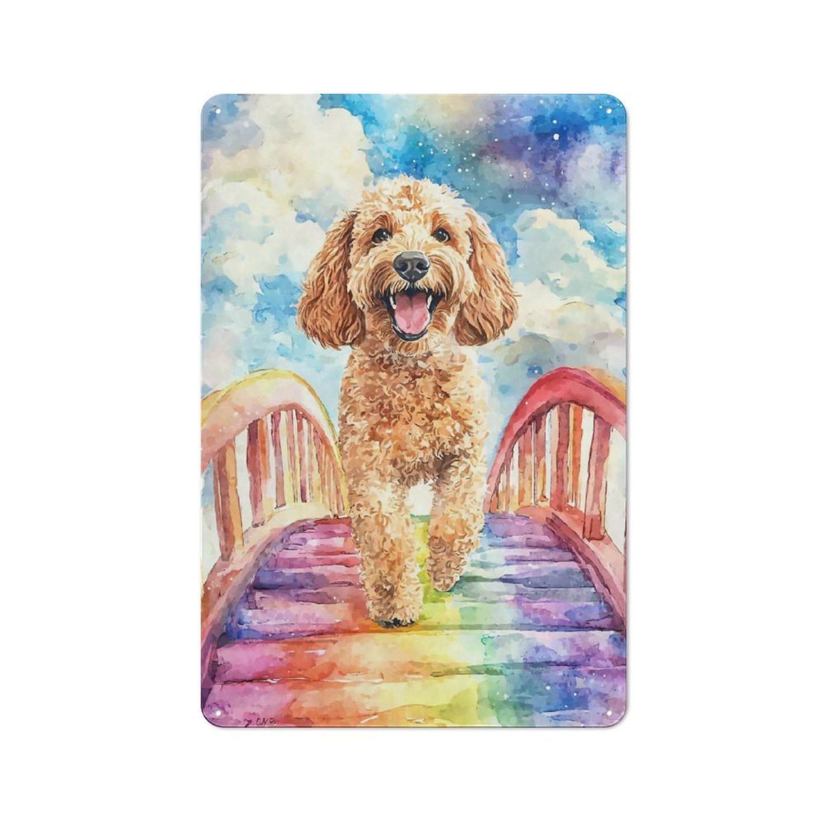 Junmoney Labradoodle Rainbow Bridge Vintage Metal Wall Sign 30X20cm For Garage Or Workshop, For Metal Sign Collectors, For Garage And Workshop Walls