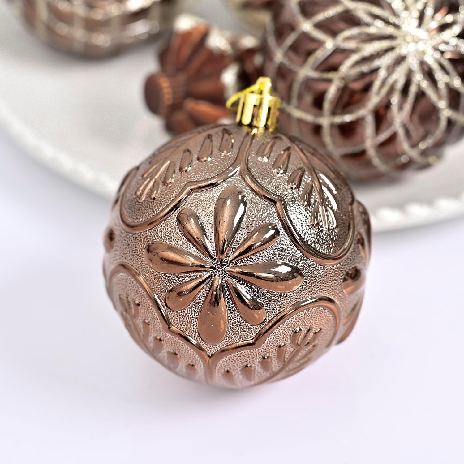Christmas Ball Ornaments Set, 44ct 80mm Bronze Copper Gold Assorted Xmas Tree Ball Ornaments, Shatterproof Brown Christmas Tree Hanging Ornaments for Xmas Decoration - Image 4