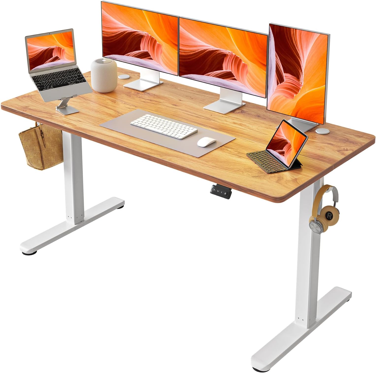FEZIBO Electric Standing Desk Adjustable Height, 60 x 24 Inch Sit and Stand Desk, Home Office Desk, Ergonomic Workstation Computer Desk, Light Rustic