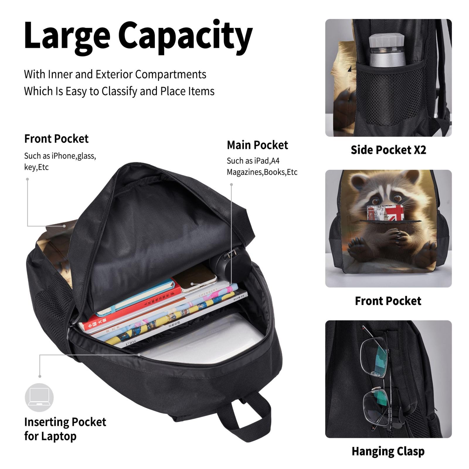 Zaino, borsa portapranzo, astuccio, set da 3 pezzi, per lavoro e