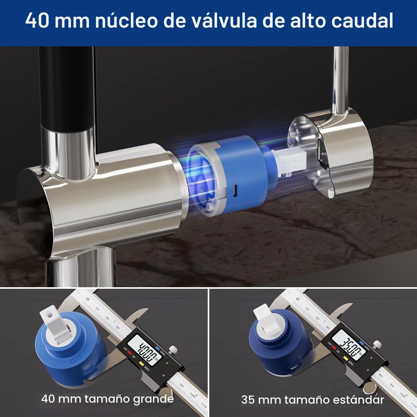 CECIPA Grifo Cocina, Grifo Cocina Fregadero Extraíble con dos Modos Chorro, Mezclador con Palanca única para Fregadero, Giratorio 360°, Aleación Zinc, Negro-Cromo