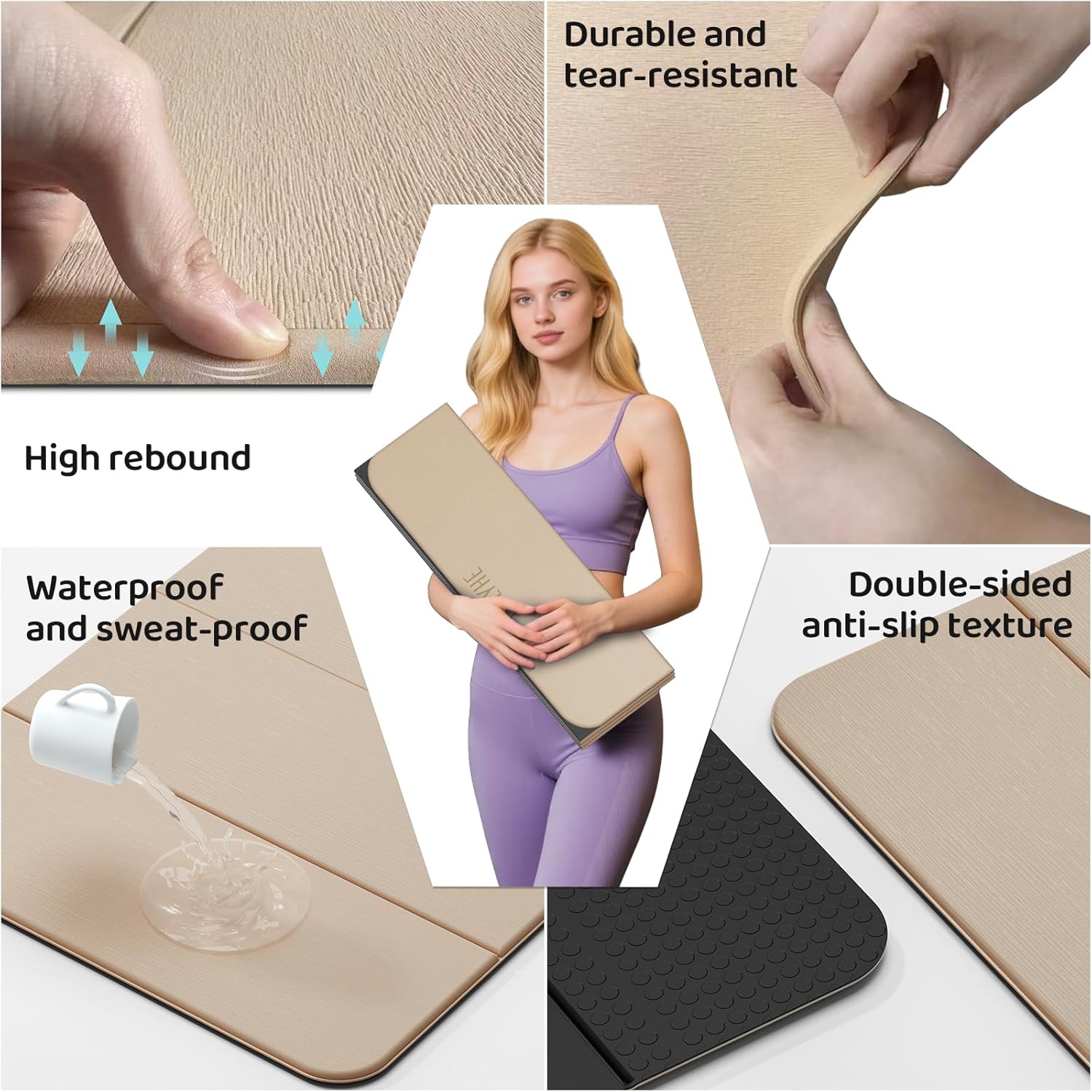 Foldable Yoga Mat,Exercise Mats for Home Workout,Comfortable and Durable,8mm Thick-Portable Folding Mat,Non Slip,Pilates Mat Thick,Outdoor Use,Meditation,Travel,Camping（71"x24" x0.31"） (Milk coffee + black)