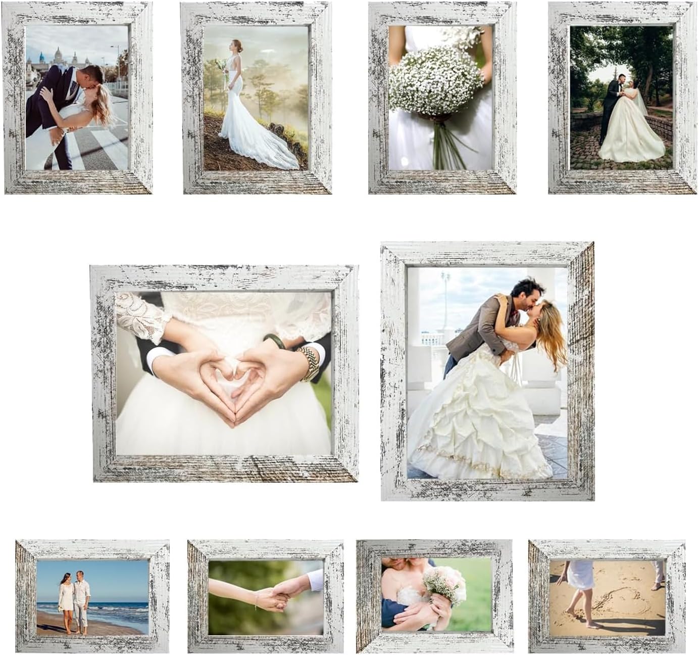 10 pack Picture Frame Set with Two 8x10,Four 5x7,Four 4x6, Rustic Collage Gallery Wall Frame, Farmhouse wood Photo Frames for living room Wall Gallery Decor or Desk,Rustic White