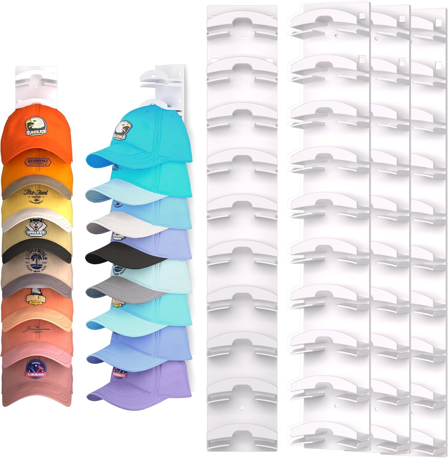Hat Organizer for Baseball Caps 4Pack, Hat Rack for Wall with Strong Adhesive Hold up to 40 Hats, Hat Hanger Holder Display for Door Closet, Cap Organizer Storage Multilayer Two Mounting Option(White) White 4pcs