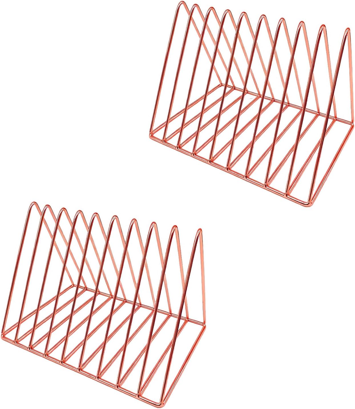 2 PCS Desktop Triangle Magazine Holder, Iron Metal 9-Slot Book Stand File Organizer for Office, Chic Record Display Storage Rack for Home Decor (Rose Gold)