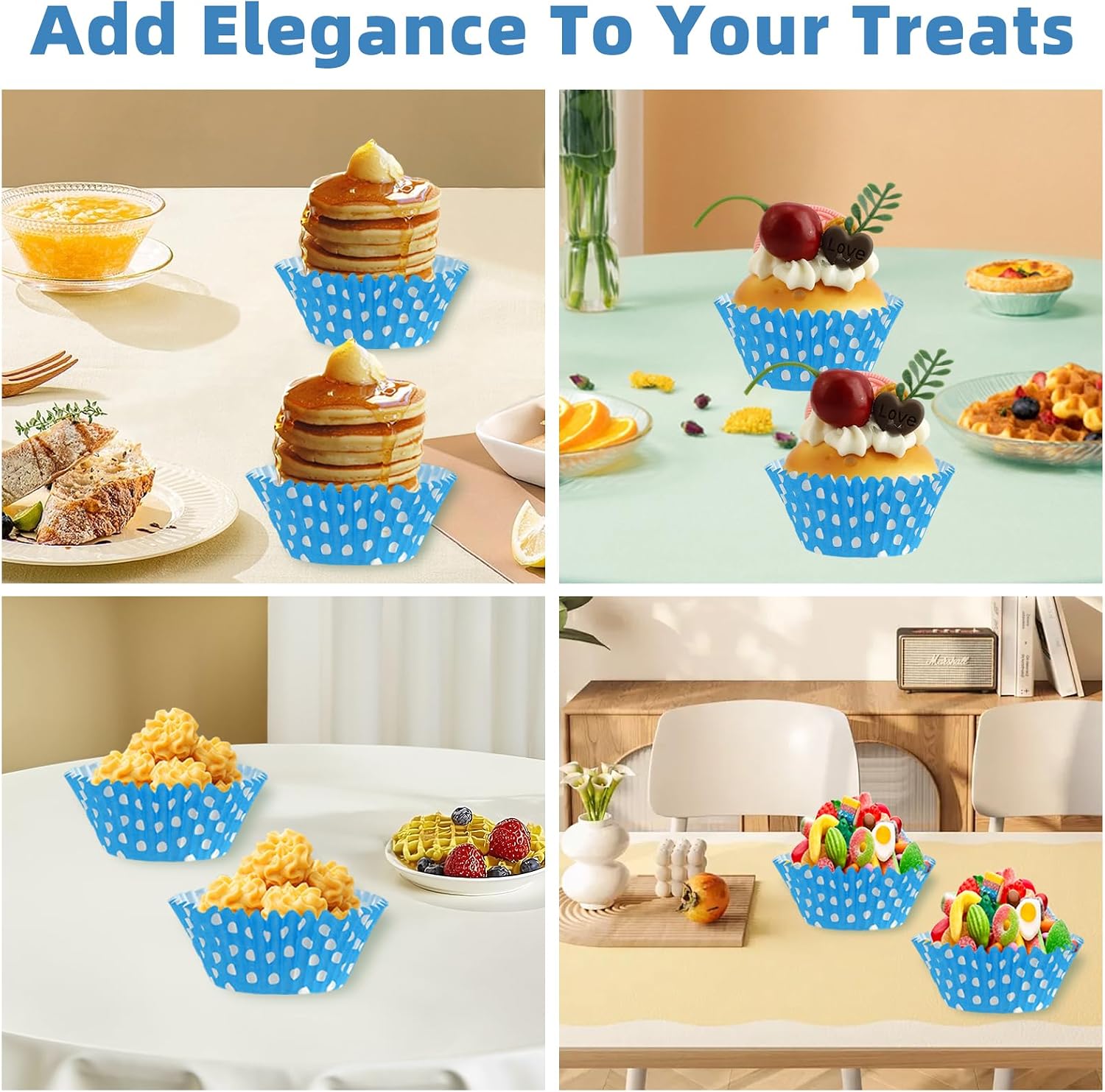 JEPELUS 100Pcs Blue Cupcake Liners for Baking, Non-Stick Muffin Liner