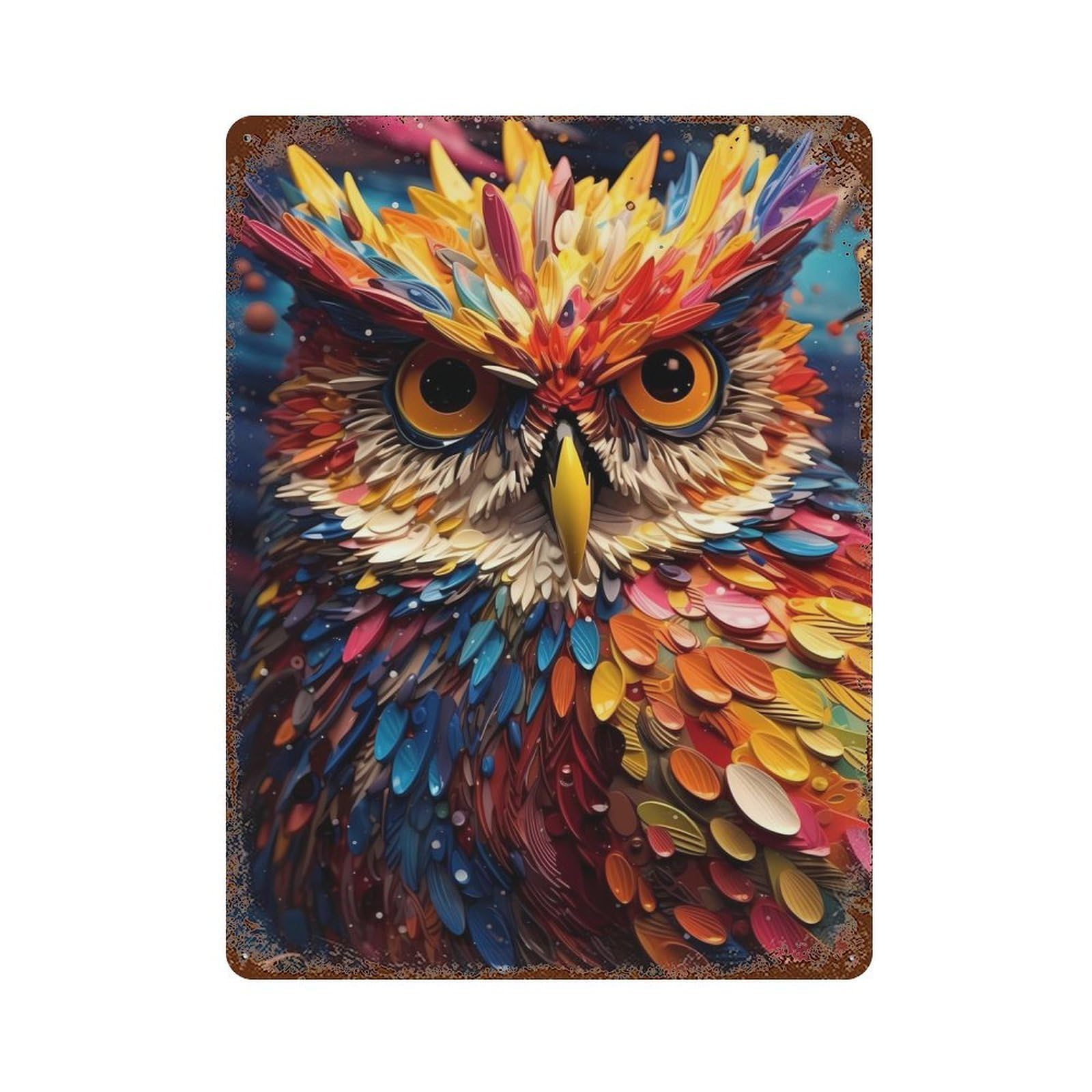 Owl Color Vintage Rust Metal Sign 15.7"x11.8", for Basement, Hobby Room And Garage Decor, Farmhouse Wall Decor