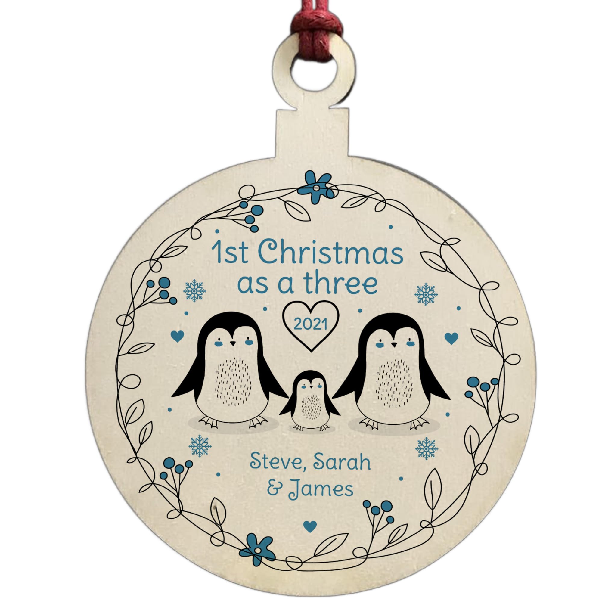 Personalised Family Christmas Tree Bauble Wood 1st Christmas As A Three Mummy Daddy Gift