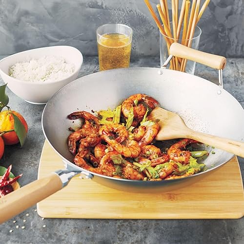 Sur La Table 12" Carbon-Steel Wok, Flat Bottom Pan for High-Heat Cooking – Ideal for Deep-Frying, Steaming, and Stir-Frying– Lightweight, Fast Heating - Thumbnail 3