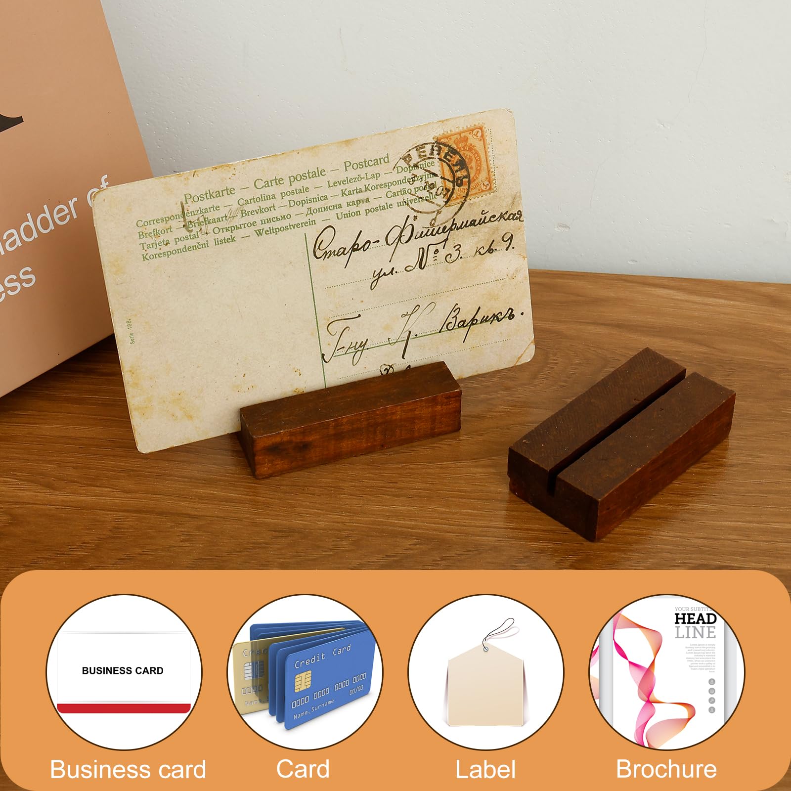 HJJWNDDNG 20 Pieces Place Card Holders Wood Table Number Stands Wooden Sign Holders, Picture Card Holders for Wedding Party Events Decoration 2.7x1.3x0.7 Inch (20Pcs Wood)