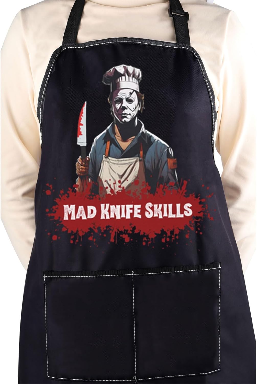 WCGXKO ホラー マイケル キッチン エプロン ホラー 映画 グッズ キラー マイヤーズ ファン ギフト (ナイフエプロン)