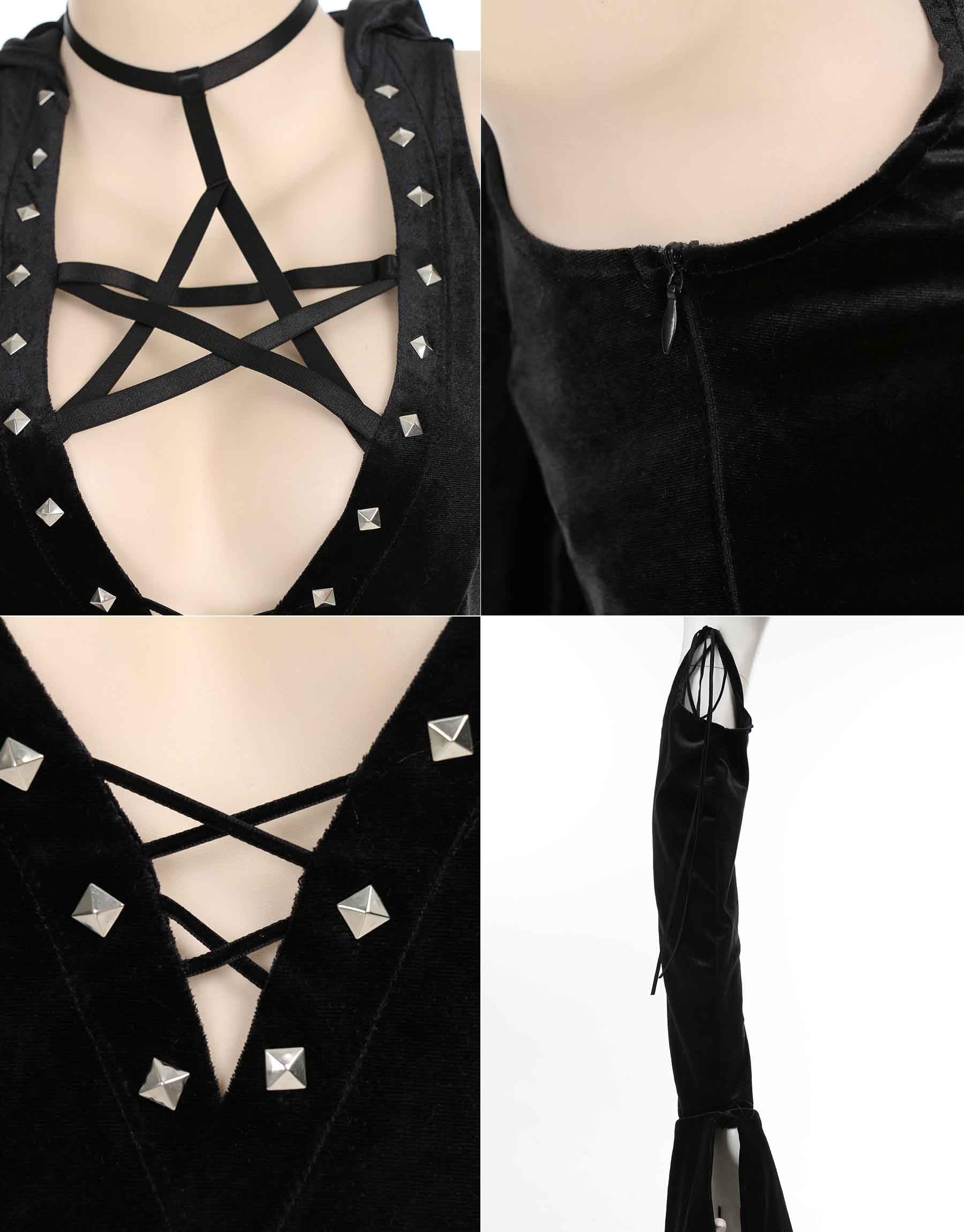 MEOWCOS Women Gothic Dress Wicked Witch Halloween Dress Split Off-Shoulder Hooded Dress Casual Party Dress