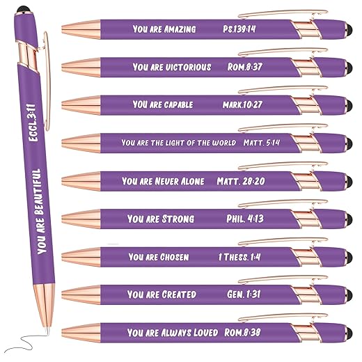 Ctosree 10 Pcs Motivational Pens Inspirational Ballpoint Pen with Stylus Tip Funny Black Ink Pens Christmas Gifts Office Appreciation Gift for Employee Coworker Office Supplies, 10 Styles(Purple)
