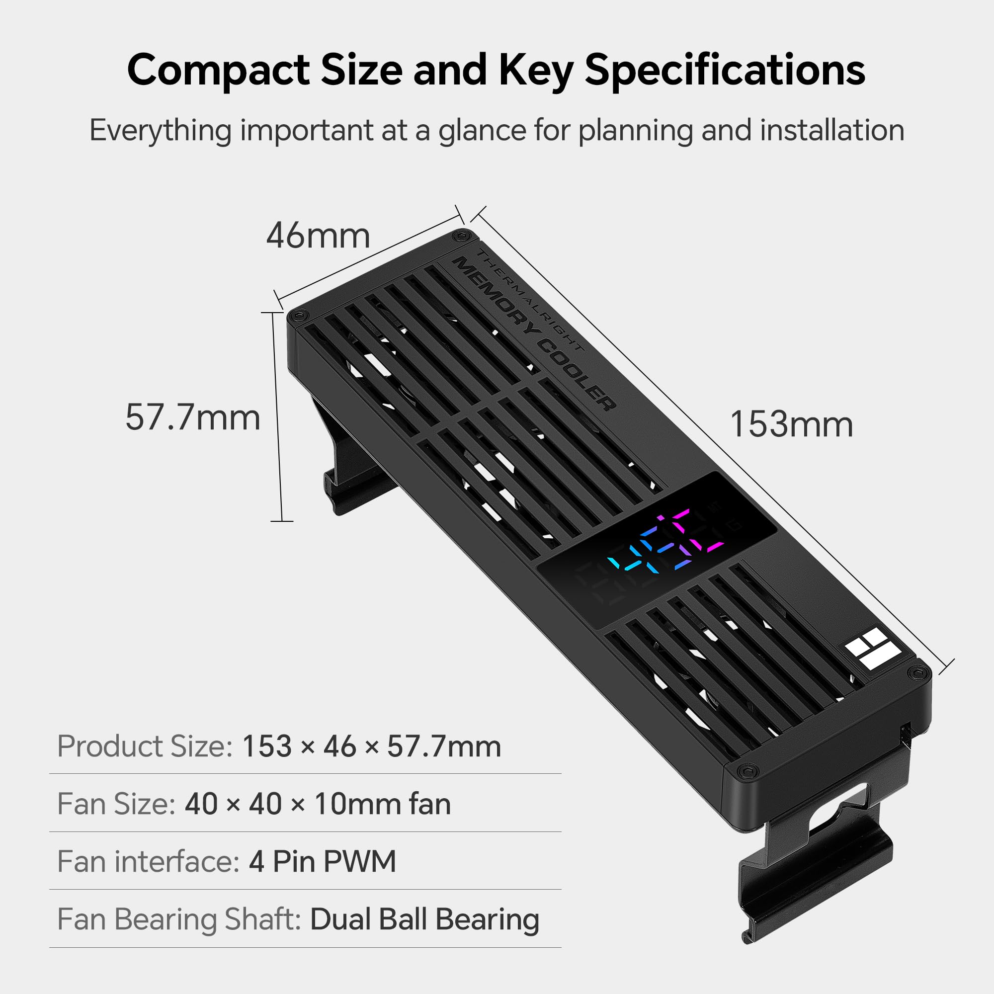 Thermalright MC-3 - Enfriador de memoria RAM digital, ventiladores triples PWM de 40 mm, pantalla ARGB, 4500 RPM, para DDR/DDR2/DDR3/DDR4/DDR5, negro