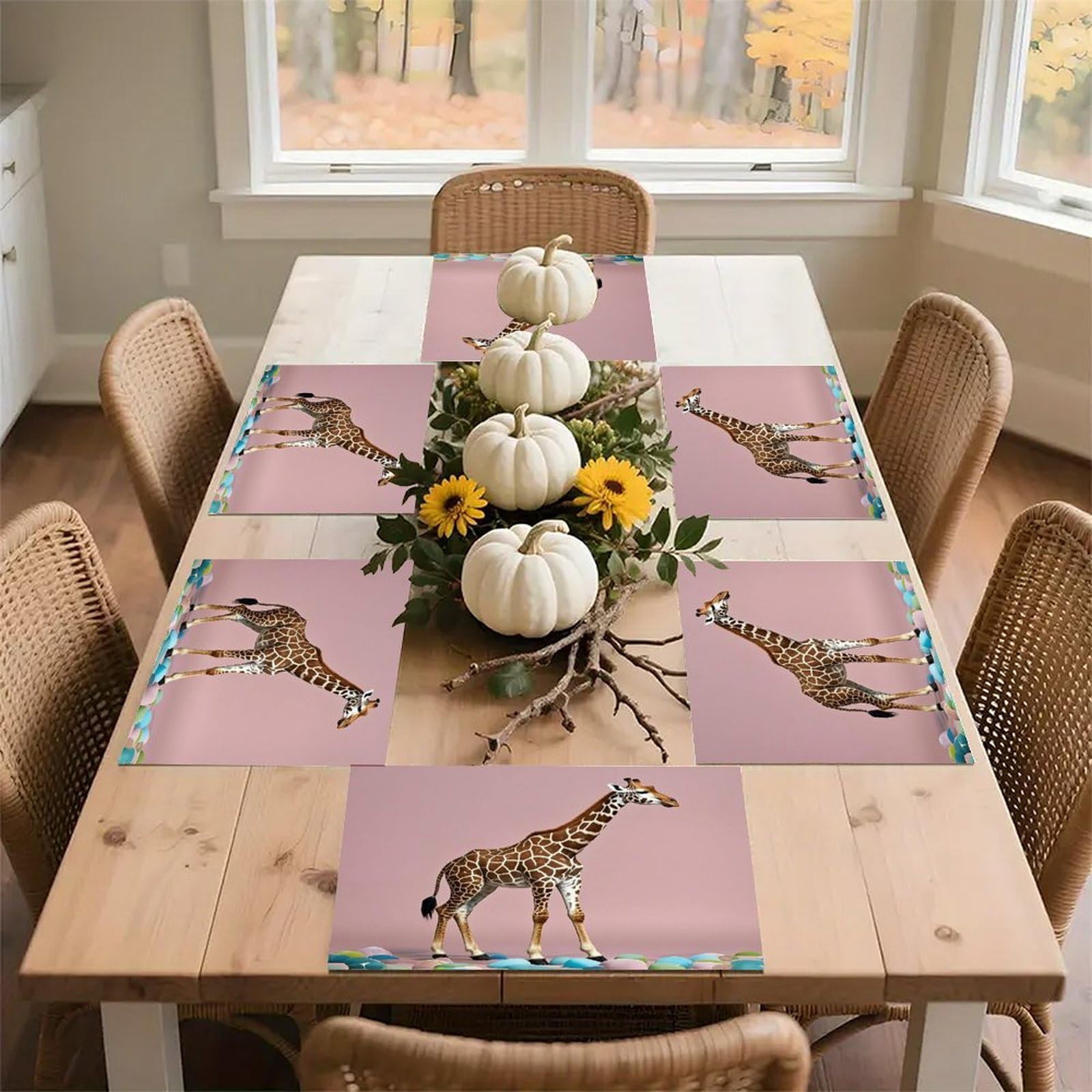 Cherry Giraffe Placemats Flax Place Mats for Dining Table Rectangle Non-Slip Table Mats Heat Resistant Washable Placemat for Kitchen Home Decor Party Outdoor 12" X 18"
