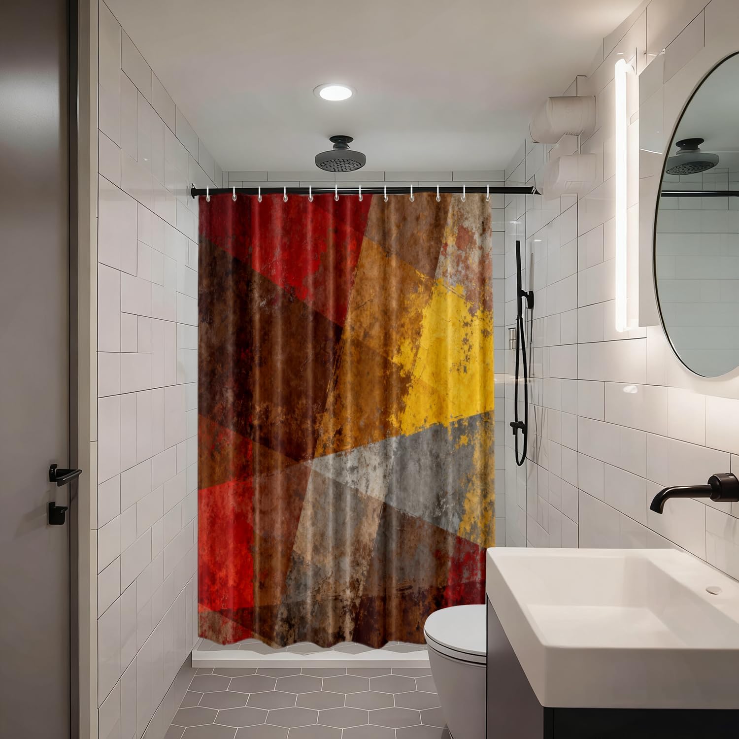 Shrahala Brown Art Oil Decorative Shower Curtain, Red Painting Bathroom Décor Polyester Fiber Waterproof with Plastic Rings for Shower Stall Bathtubs 72 x 72 in