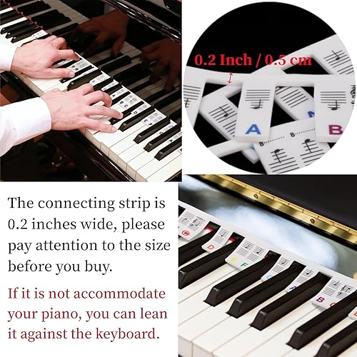 Miniatura 6 de Pumtus Paquete de 2 guías de notas de piano, etiquetas de notas de teclado de piano extraíbles, calcomanías de teclado de piano de tamaño completo