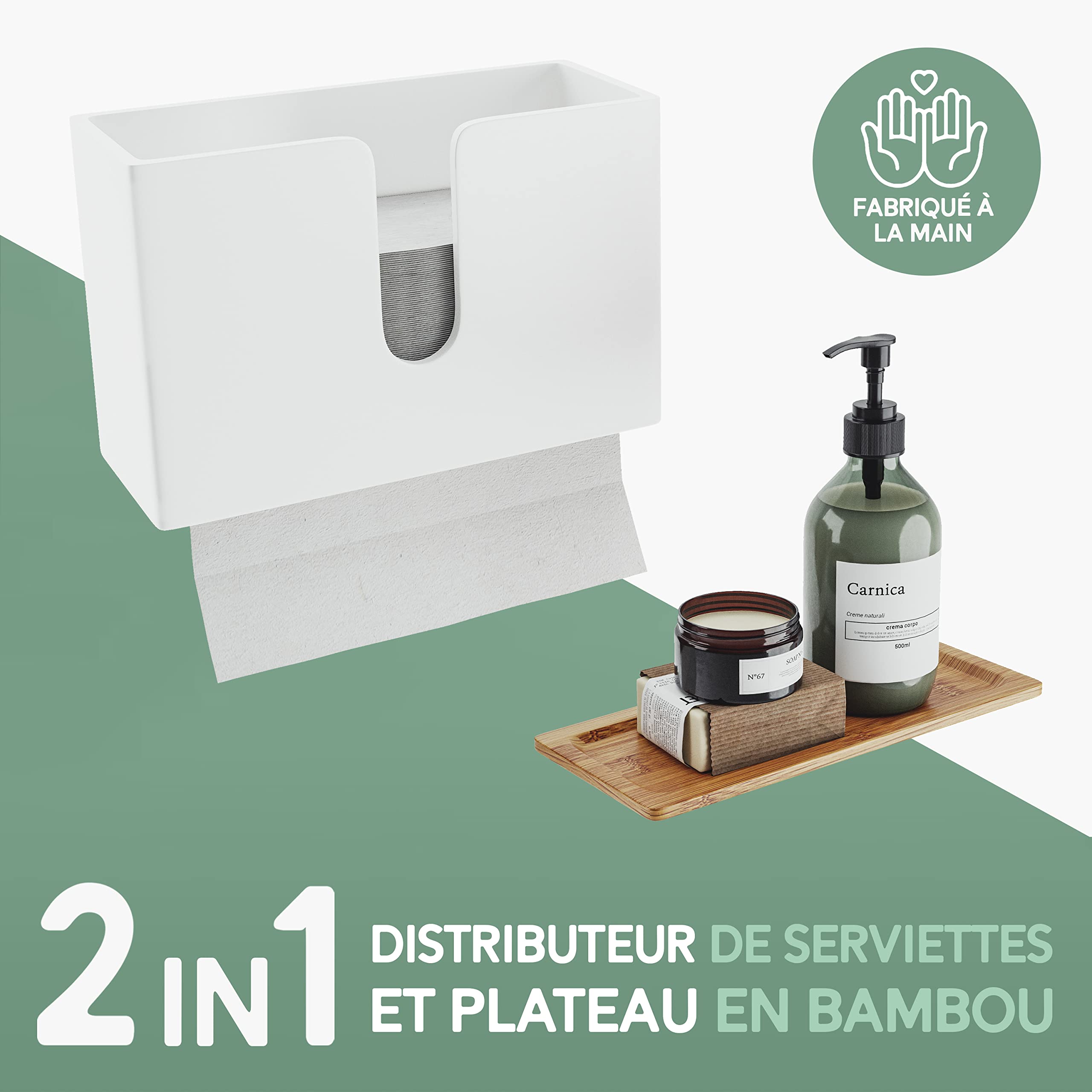 Nature Supplies | Distributeur Essuie Main Mural | Distributeur Papier Cuisine Et Salle De Bain | Devidoir Essuie Tout Mural | Porte Serviette De Table Feuille À Feuille, Pliés en V/C, Rechargeable