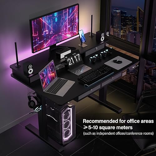 Miniatura 8 de ExaDesk Escritorio eléctrico de pie ampliado de 48 x 30 pulgadas, altura ajustable con 4 cajones, estantes de almacenamiento dobles, estación de