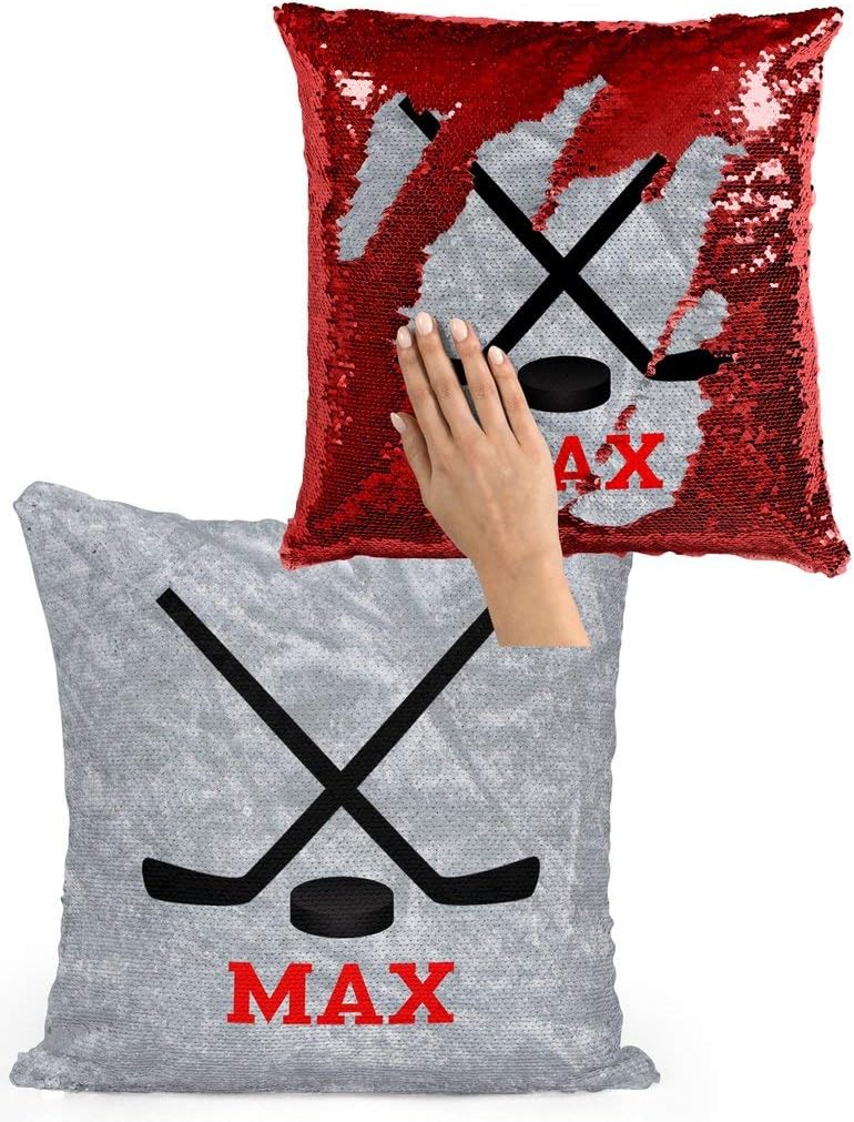 Violet Victoria & Fan Star Personalized Hockey Sticks Sequin Mermaid Flip Pillow Customized with Your Name