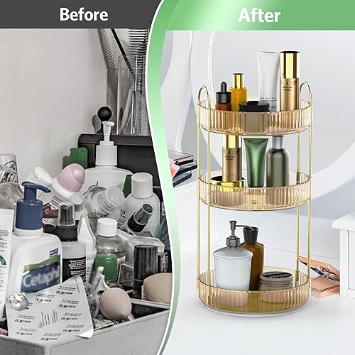 Miniatura 3 de Organizador de maquillaje giratorio de 360 grados para tocador, organizador giratorio de baño, bandeja de exhibición de cosméticos de almacenamiento