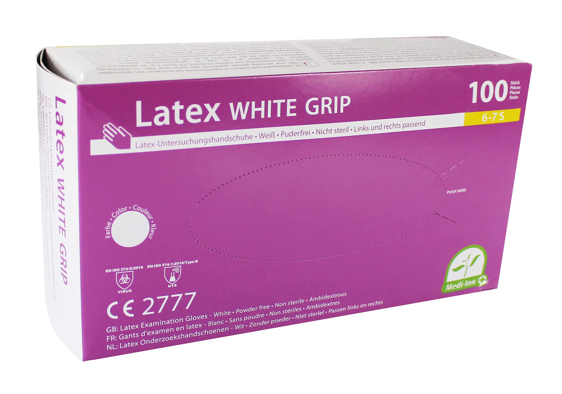 Medi-Inn Latex White Grip Einmalhandschuhe weiß puderfrei (Größe: S, Menge: 500 Stück)