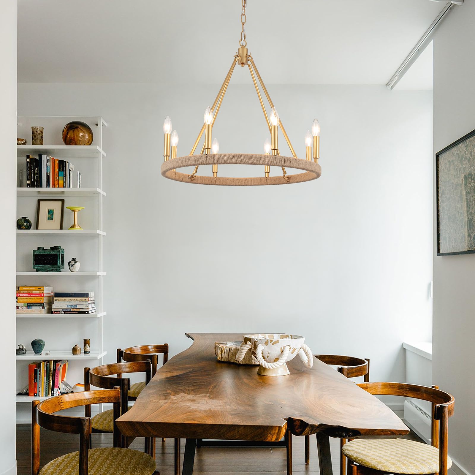 テーブル　　ゴールド ZJVAIVE Gold Farmhouse Chandelier 8 Light Wagon Wheel