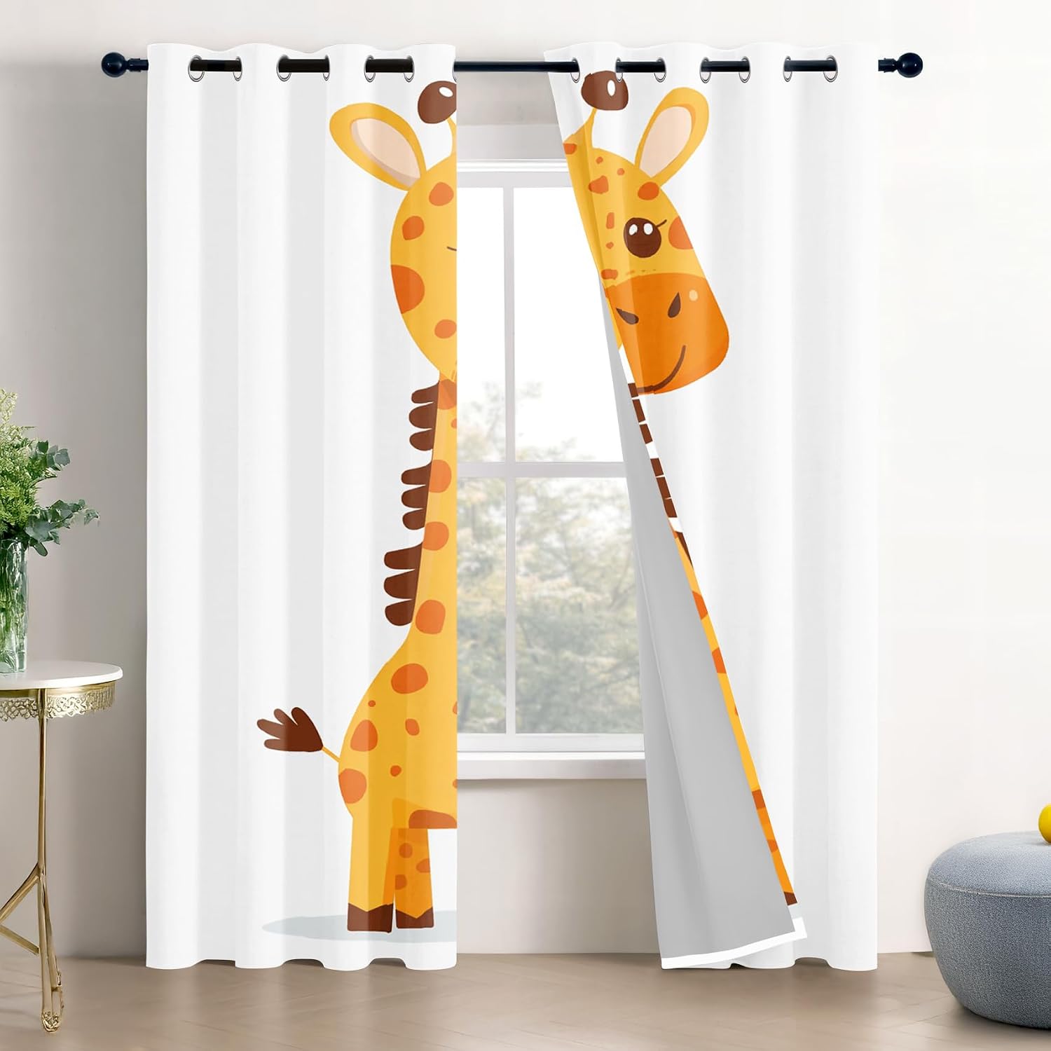 Giraffe Curtains 63 Inch Length - Safari Cute Cartoon Animal Kids Nursery Patterned Blackout Curtains for Living Room Bedroom, Room Darkening Grommet Drapes Window Treatments, 2 Panel Set