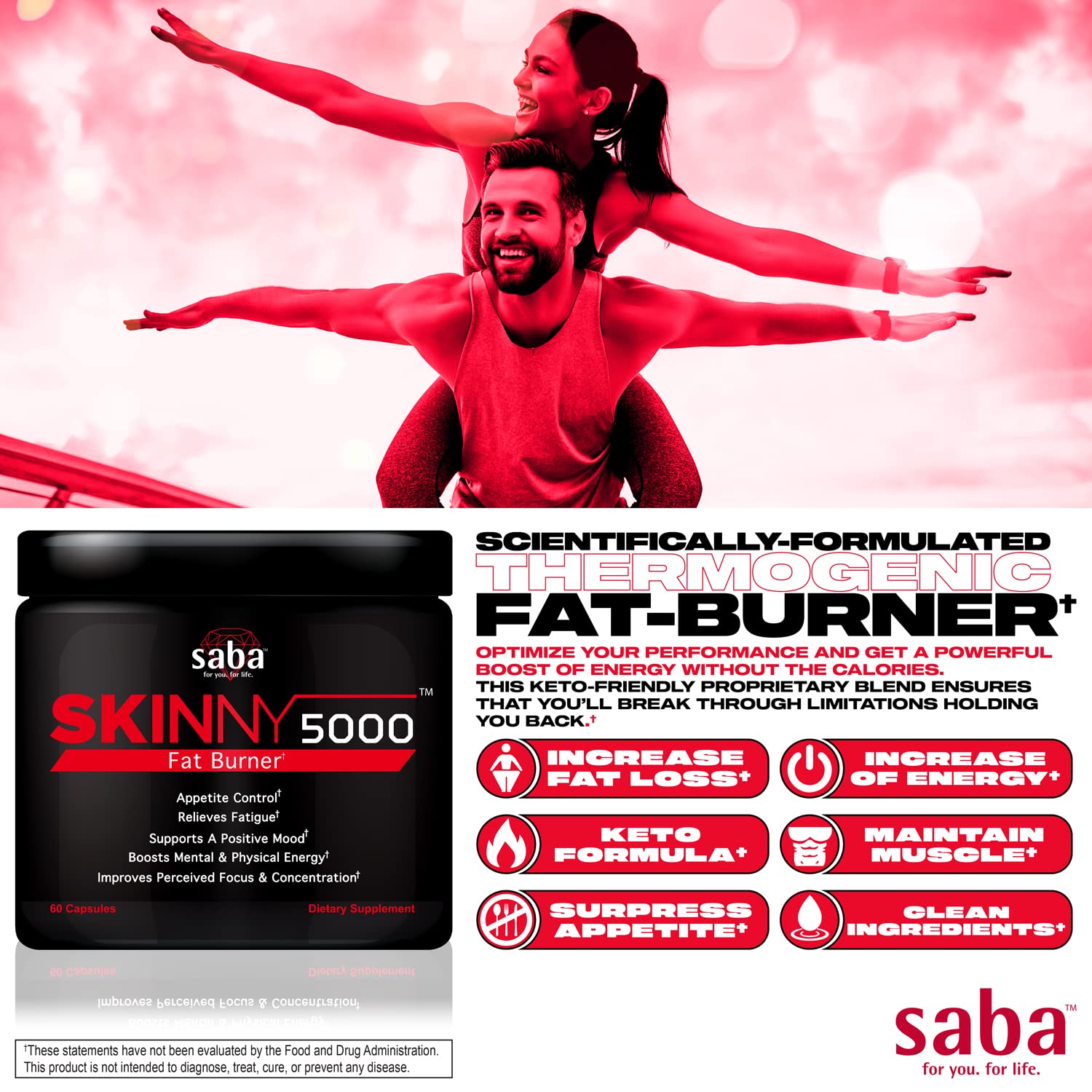 Saba Skinny 5000 -Fat Loss -Weight Loss-Appetite Control -Mild Jitter-Free Energy- Focus -60 Capsules — Amazon image 8
