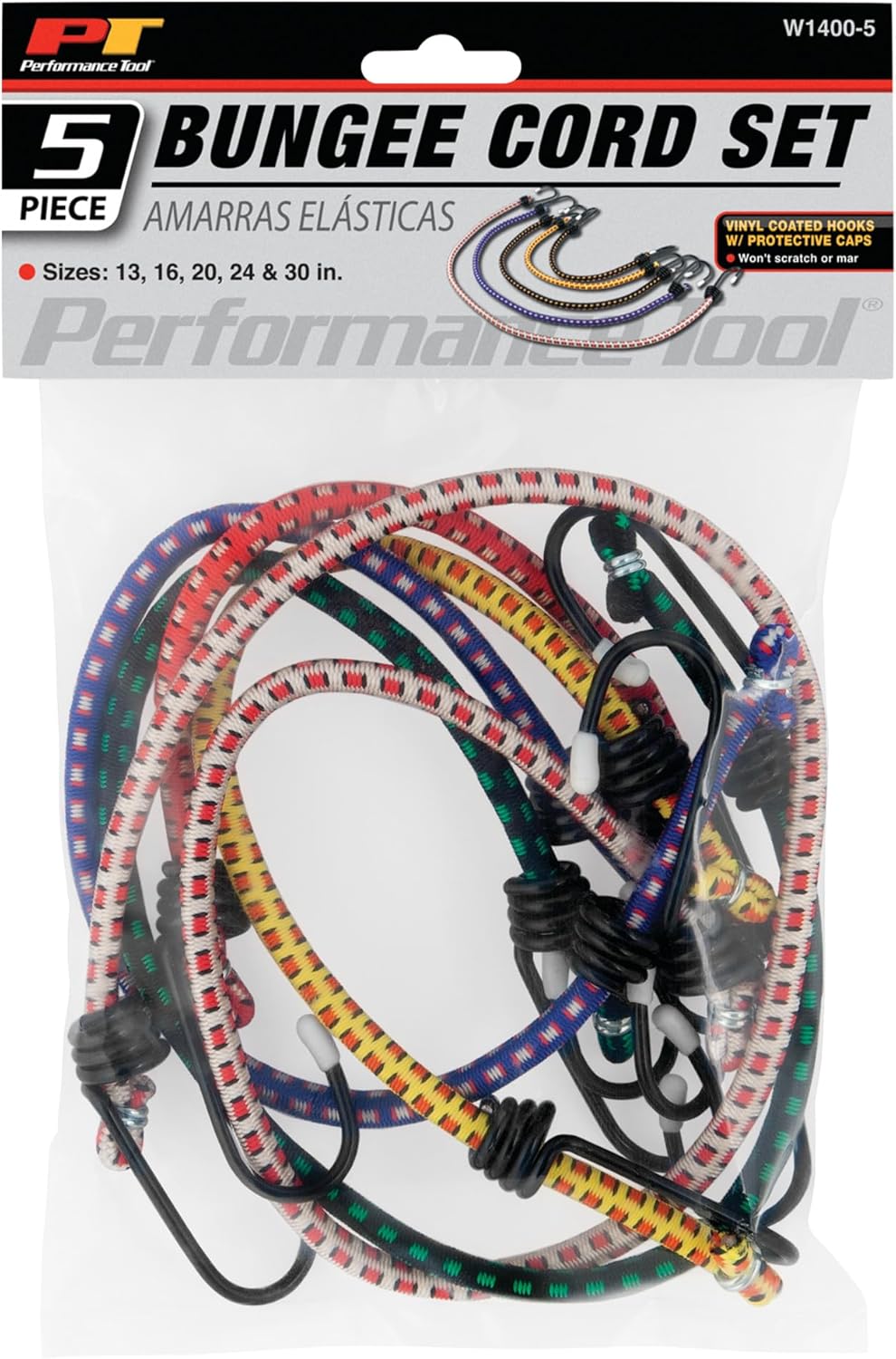 Performance Tool W1400-5 5pc Bungee Cord Kit (13, 16, 20, 24 & 30-Inch)