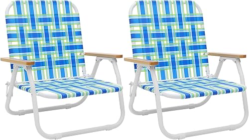 Paquete de 2 sillas de camping, silla de playa para adultos con respaldo alto, silla de césped plegable con malla de flujo de aire de malla, silla