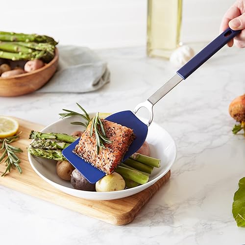 Miniatura 5 de RSVP International Kitchen Tool Collection - Espátula flexible de nailon, mango de acero inoxidable, 12 x 2.75 pulgadas, color azul