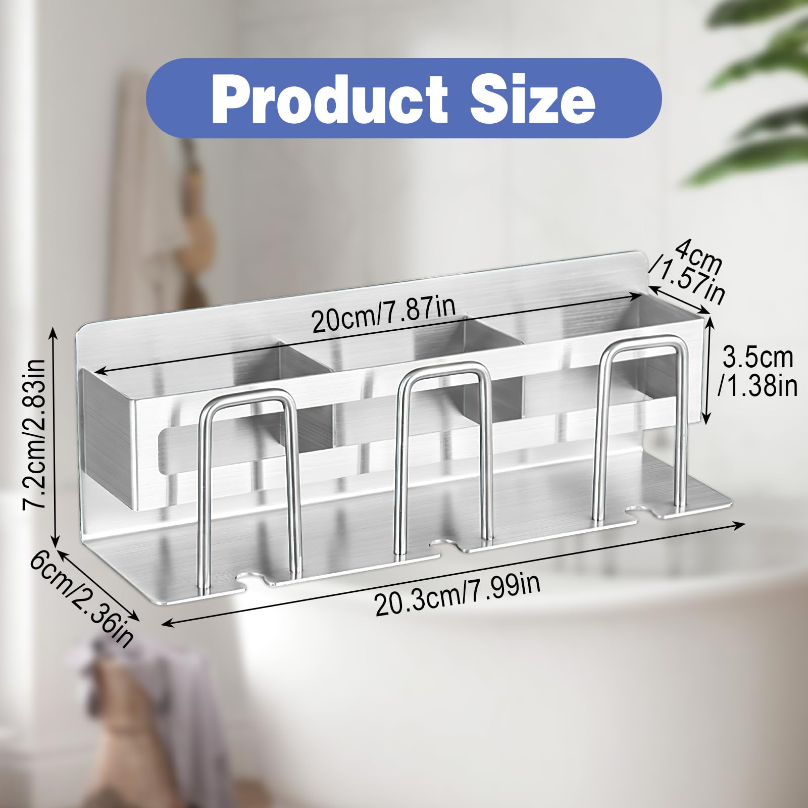 Porta Spazzolino Elettrico Da Muro In Acciaio Inox - Con Vassoio E Ganci Per 4 Testine, Argento - Foto 7