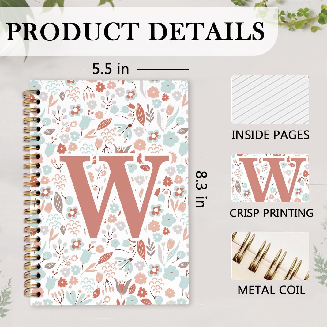 nvucamd Customized Letter W Journaling Notebooks, Initial Monogrammed Gifts Office Supplies for Women, Personalized Monogram Aesthetic Spiral Notebook, Custom Initial Journal Notebook,5.5x8.11inch - Image 7