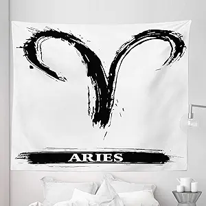 Ambesonne Astrology Tapestry King Size, Aries Astrology Sign with Grunge Illustration Elements Character Venus, Wall Hanging Bedspread Bed Cover Wall Decor, 104