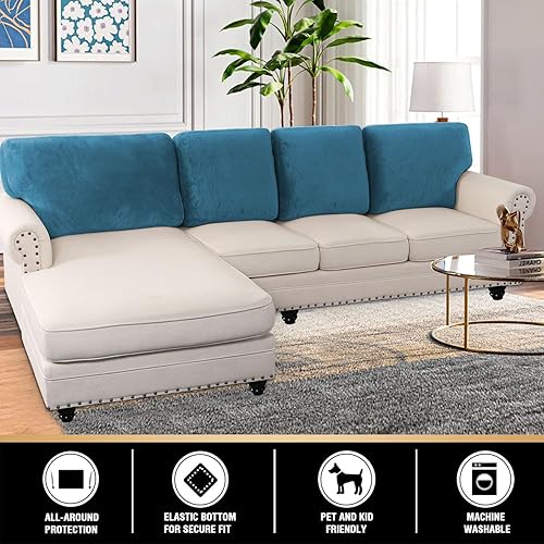 Vista 442 de PrinceDeco Fundas para sofá modular, 4 piezas, fundas de sofá para sofá seccional, fundas de terciopelo separadas para sofá seccional, en forma de L