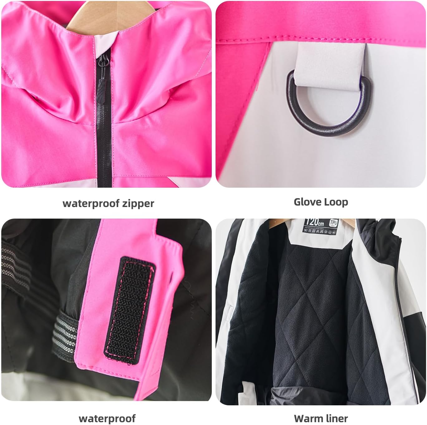 Girl's Magenta Ski Suit Set, Windproof and Waterproof, 3L, Outdoor Ski Equipment for Middle and Big Children, Warm