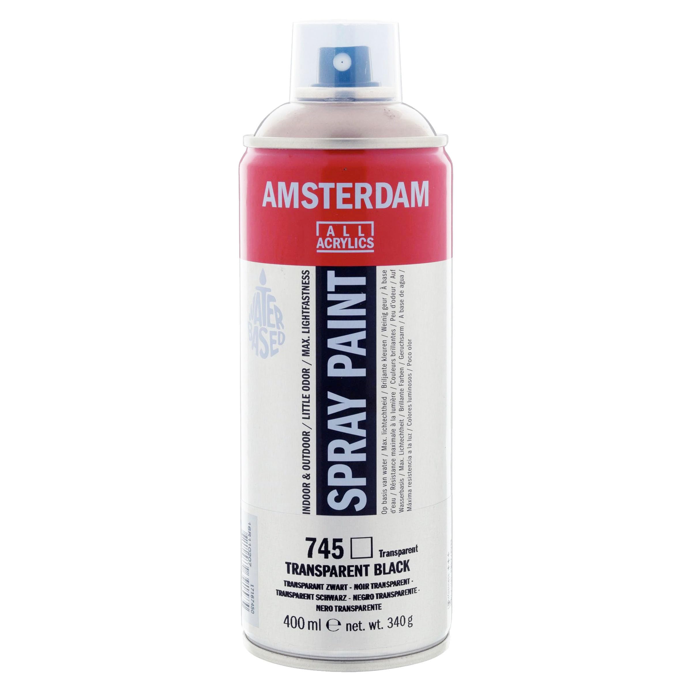 Amsterdam Spray Paint - Transparent Black 745-400 ml - Water-Based, Odor-Free, Lightfast - Ideal for Art & Studio