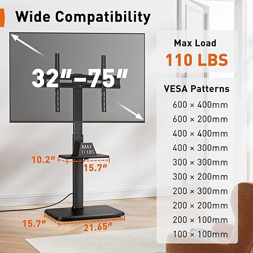 Miniatura 2 de Perlegear - Soporte de TV de piso con toma de corriente, soporte universal para TV de 32 a 75 pulgadas hasta 110 libras, soporte de TV ajustable