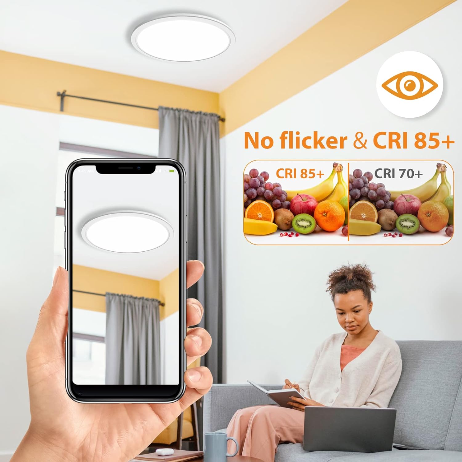 Gaethra Led-plafondlamp, 24 W, plafondlamp, 3000 K-6500 K, 1800 K, dimbaar, nachtlampje, led-plafond met afstandsbediening, voor slaapkamer, woonkamer, badkamer, keuken