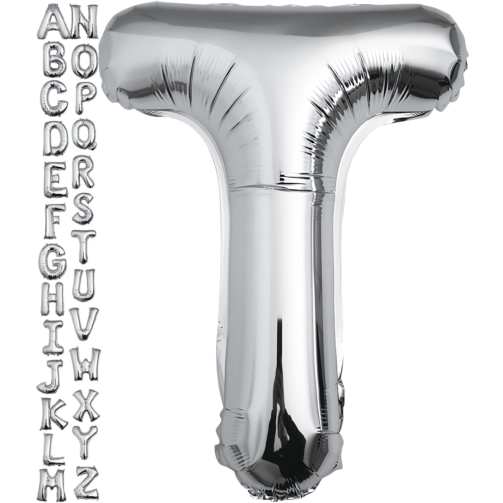 VHUWE 40 inch Silver Letter T Balloon, Big Size Alphabet Foil Mylar Helium Balloons for Birthday Party Celebration Wedding Anniversary Baby Shower Decorations Supplies Alphabet T