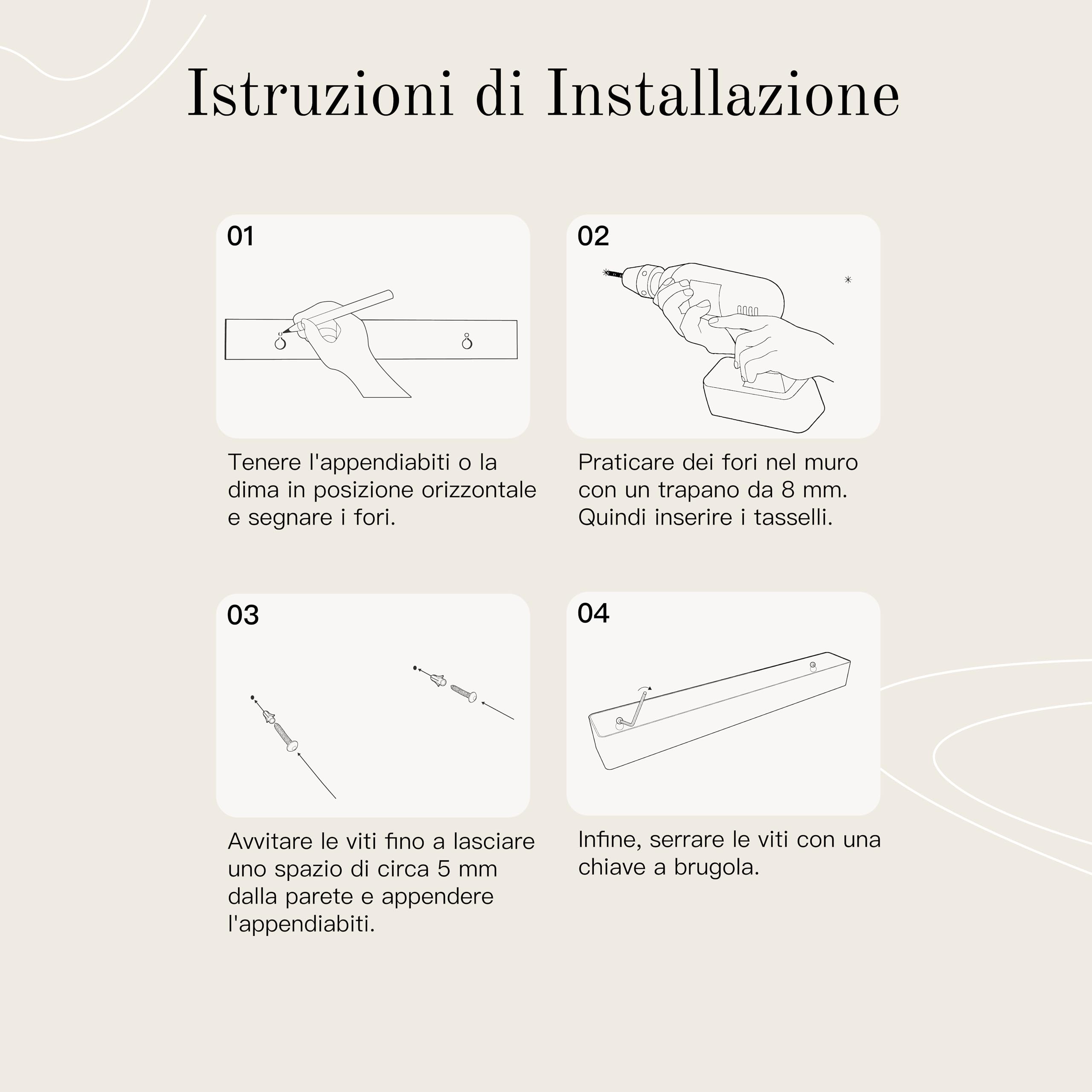 Design Amburgo Appendiabiti da parete design I Attaccapanni da muro I Appendiabiti ingresso I Accessori d'ingresso da parete I Appendi abiti per muro con ganci nascosti in metallo | Nero 57 cm